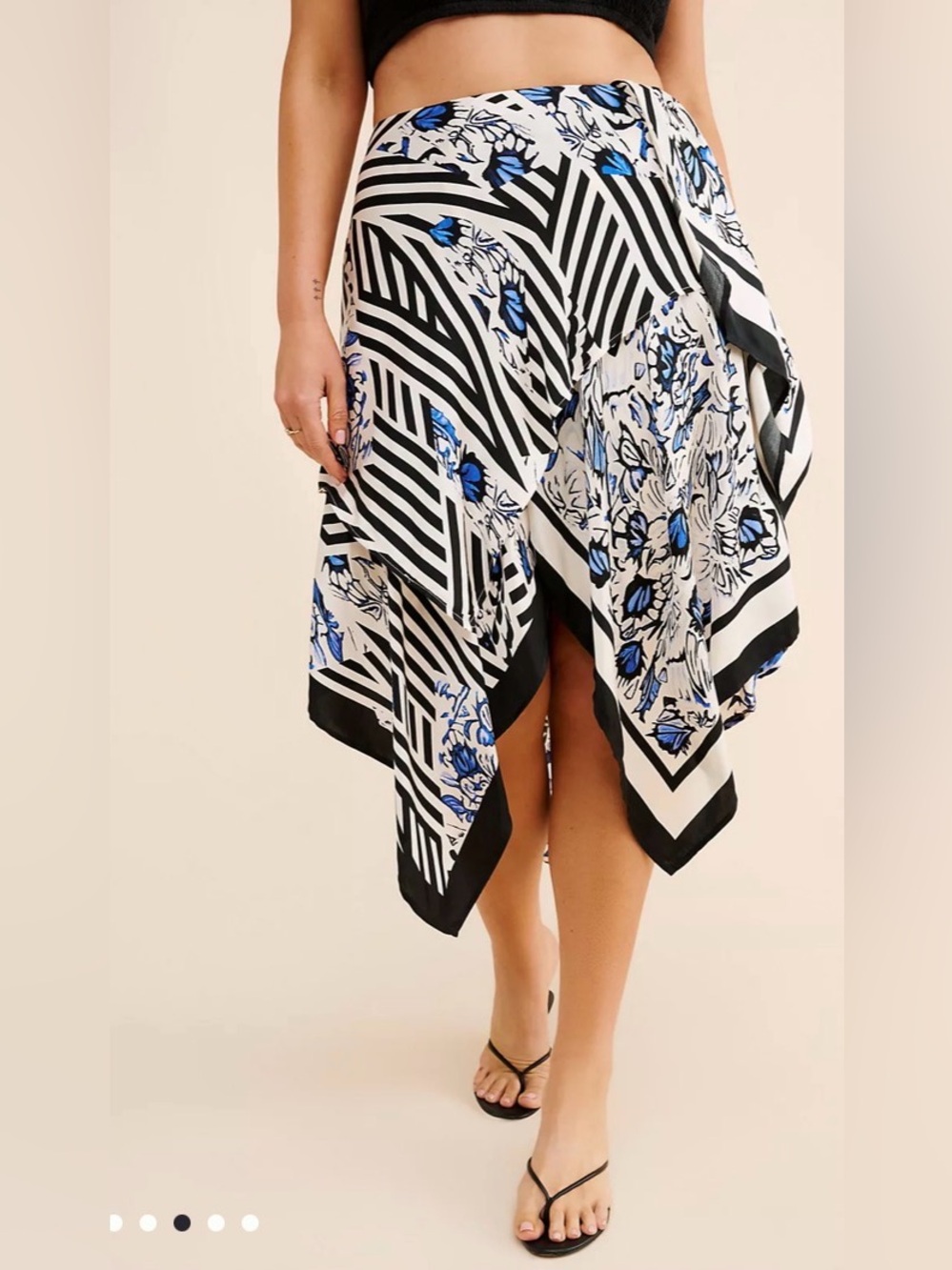 Anthropologie Maeve Asymmetrical Midi Skirt Blue Floral Striped Plus Size 1X - Picture 12 of 12